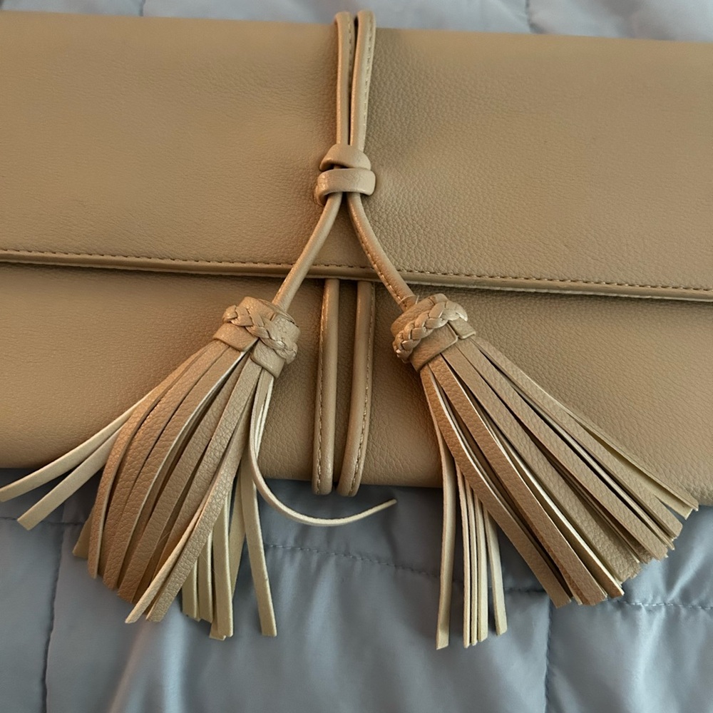 Tan Clutch with Tassel Accents - Picture 2 of 8